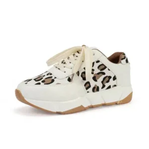 Megazoneoffers Women Fashion Autumn And Winter Leopard Leather Stitching Sneakers