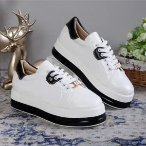 Megazoneoffers Women Fashion Round Toe Platform Colorblock Lace-Up Low Top Sneakers