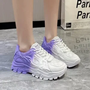 Megazoneoffers Women Fashion Platform Gradient Lace-Up Sneakers