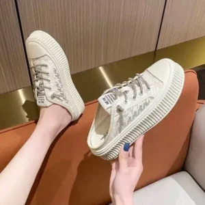 Megazoneoffers Women Fashion Round Toe Breathable Lace Mesh Sneakers