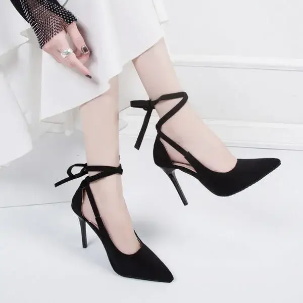 Megazoneoffers Women Fashion Solid Color Plus Size Strap Pointed Toe Suede High Heel Sandals Pumps