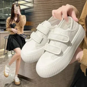 Megazoneoffers Women Fashion Round Toe Thick Sole Velcro Pu Sneakers