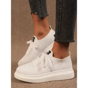 Megazoneoffers Women Fashion Round Toe Fly Knit Sneakers Plus Size