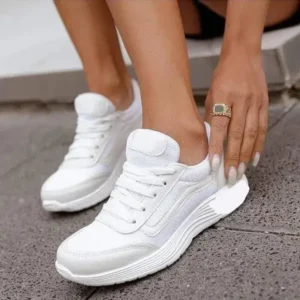 Megazoneoffers Women Casual Breathable Mesh Upper Flat Solid Color Sneakers