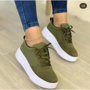 Megazoneoffers Women'S Fashion Casual Round Toe Thick-Soled Lace Up Canvas Sneakers