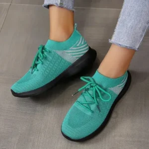 Megazoneoffers Women'S Fashion Platform Lace Up Flyknit Sneakers