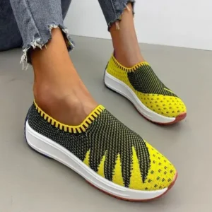 Megazoneoffers Women Fashion Fly Knit Breathable Platform Low Top Sneakers