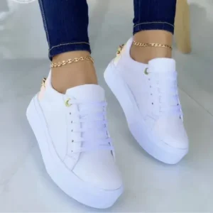 Megazoneoffers Women Fashion Round Toe Platform Lace Up Solid Color Sneakers