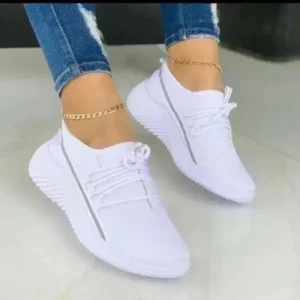 Megazoneoffers Women Fashion Breathable Lace-Up Flat Mesh Sneakers