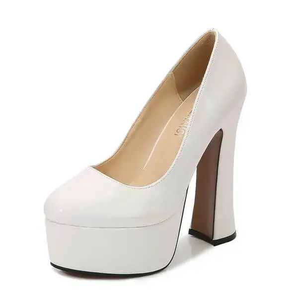 Megazoneoffers Women Plus Size Fashion Sexy Thick-Soled Chunky Heel Platform Round-Toe High-Heeled Shoes Wedges