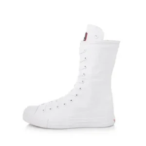 Megazoneoffers Women Casual Side Zip Mid-Top Canvas Mid-Calf Boots