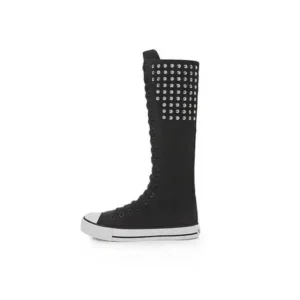 Megazoneoffers Women Fashion Rivet Decor Side Zipper Canvas High Boots