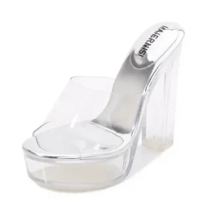 Megazoneoffers Women Fashion Plus Size Transparent Crystal Chunky Heel Platform High