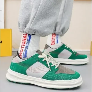 Megazoneoffers Men'S Retro Color-Block Thick-Soled Pu Sneakers