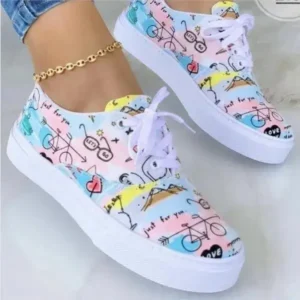 Megazoneoffers Graffiti Print Platform Canvas Shoes