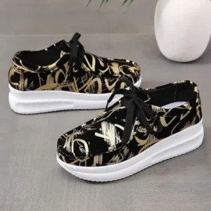 Megazoneoffers Casual Graffiti Round Toe Platform Plus Size Sneakers