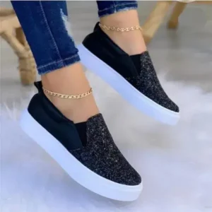 Megazoneoffers Thick Sole Casual Sequined Shoes Women Flat Shoes