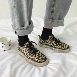 Megazoneoffers Women Fashion Leopard Printing Flat Sneakers