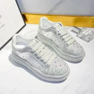 Megazoneoffers Women Fashion Sparkling Rhinestones Decorative Lace-Up Design Platform Sneakers