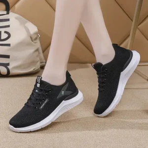 Megazoneoffers Women Sports Casual Lace Up Design Mesh Breathable Wedge Sneakers