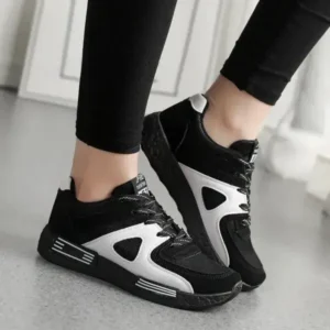 Megazoneoffers Women Fashion Sports Lace Up Design Mesh Breathable Wedge Platform Sneakers