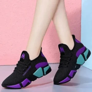 Megazoneoffers Women Fashion Casual Lace-Up Design Mesh Breathable Color Blocking Platform Running Sneakers