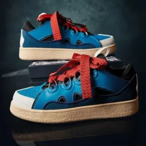 Megazoneoffers Couple Fashion Lace-Up Design Color Blocking Breathable Round Toe Platform Sneakers