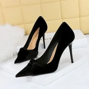 Megazoneoffers Women Fashion Sexy Plus Size Pointed Toe Suede Bow High Heels Shoes