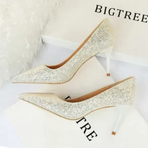 Megazoneoffers Women Fashion Plus Size Sexy Sequin Point-Toe Shoes