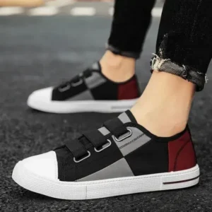 Megazoneoffers Men Fashion Color Matching Low Top Flat Canvas Shoes