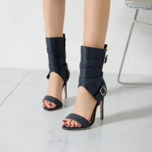 Megazoneoffers Women Fashion Sexy Solid Color Shoe-Buckle Zipper High-Heeled Sandals