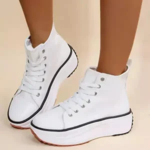 Megazoneoffers Women Fashion Casual Lace Up Design Zebra Pattern Wedge Platform Canvas Sneakers