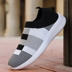 Megazoneoffers Women Casual Knit Design Breathable Mesh Color Blocking Flat Sneakers