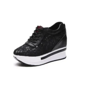 Megazoneoffers Women Sexy Lace Design Lace-Up Breathable Wedge Platform Sneakers