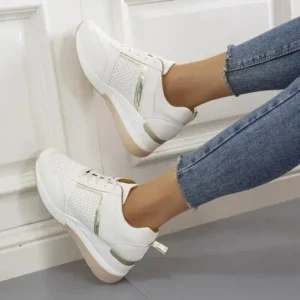 Megazoneoffers Women Plus Size Casual Summer Thick-Soled Wedge Lace-Up Mesh Sneakers