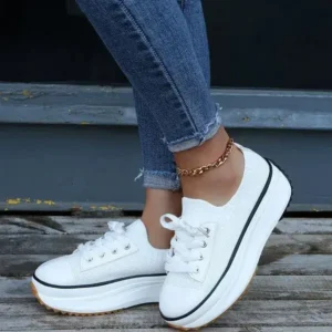 Megazoneoffers Women Simple Casual Knit Upper Thick-Soled Lace-Up Sneakers