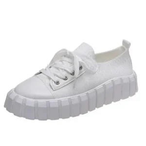 Megazoneoffers Thick-Soled Fly-Woven Fabric Breathable Women Flat Lace-Up Elastic Sneakers