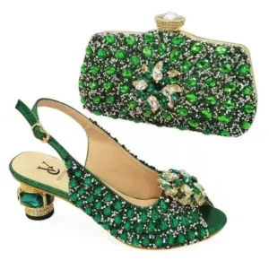 Megazoneoffers Fashion Rhinestone Design Party Women High Heel Peep Toe Sandals And Clutch Evening Bag Set