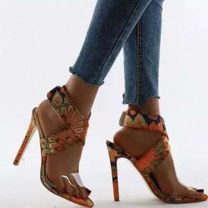 Megazoneoffers Women Fashion Plus Size Floral Point Toe High Heel Sandals