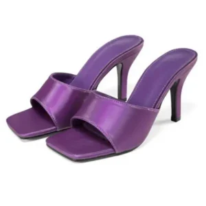 Megazoneoffers Women Sexy Square Head Purple Stiletto Slippers