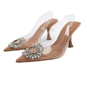 Megazoneoffers Summer Women Fashion Plus Size Pointed Toe Rhinestone Transparent Heeled Sandals