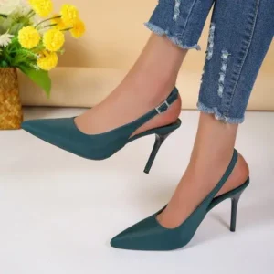 Megazoneoffers Summer Women Fashion Plus Size Elegant Pointed Toe Strap Buckle Sling Back Stiletto Heel PU Sandals