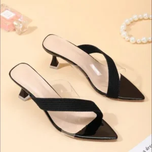 Megazoneoffers Women Fashion Cross Transparent Design Pointed Toe High Heel Slippers