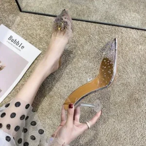 Megazoneoffers Women Fashion Sexy Rhinestone Decorative Pointed Toe Transparent High Heel Sandals