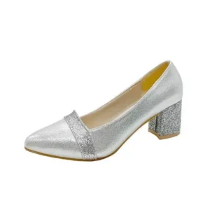 Megazoneoffers Women Fashion Casual Sequins Pointed Toe Pumps With Chunky Heels