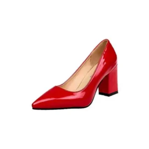 Megazoneoffers Women Fashion Basic PU Solid Color Pointed Toe Chunky Heel Pumps