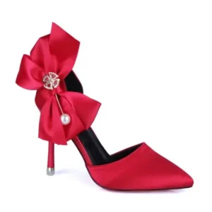 Megazoneoffers Women Fashion Elegant Solid Color PU Pointed Toe Bowknot Pumps