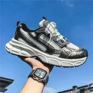 Megazoneoffers Men Casual Retro Breathable Lace-Up PU Mesh Sneakers