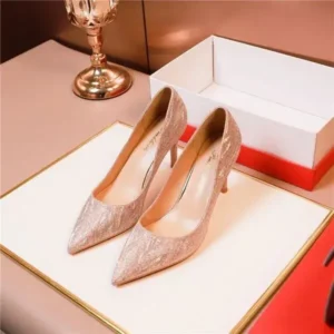 Megazoneoffers Women Fashion Elegant Solid Color PU Sequin Pointed Toe Stiletto Heel Pumps