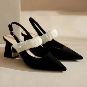 Megazoneoffers Women Fashion Elegant Solid Color PU Pointed Toe Kitten Heel Sandals